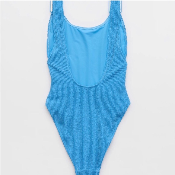 Aerie Vibrant Blue Shimmery Crinkle Birthday Scoop One-Piece Swimsuit Sz S (S2) - Picture 4 of 9